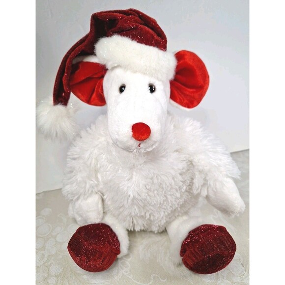 Dan Dee Collectors Choice White Christmas Mouse Red Hat Stuffed Animal Plush Toy - Picture 1 of 7